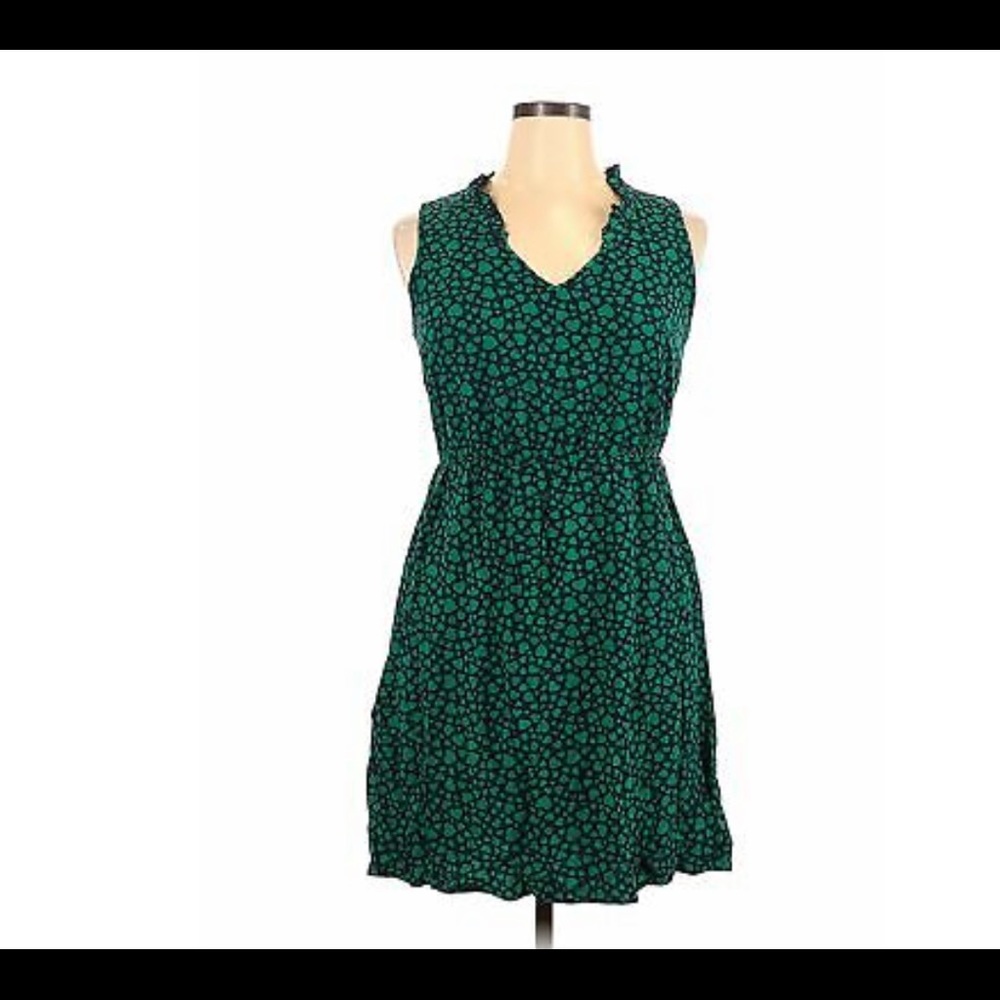 Old Navy Women Green Casual Dress M Medium Pre Owned Ruffle Green Heart Print